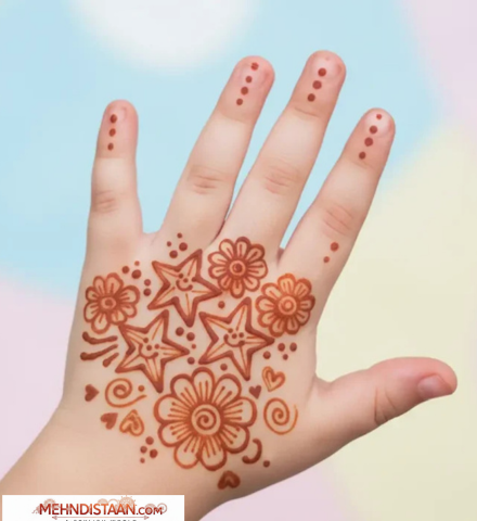 Cute Mehndi Design for Kids Front Hand